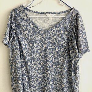 Lauren Conrad Womans Top XXL Short Sleeves Flowered Poly Blend
